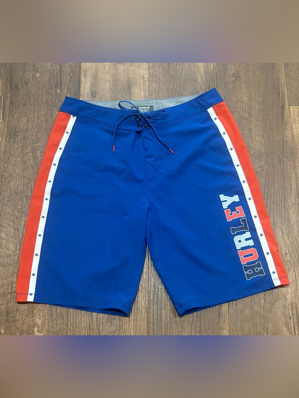Hurley Blue & Red Men's Swim Boardshorts with Star-Trim